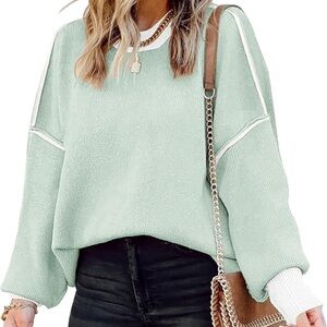 Oversized Batwing Long Sleeve Sweater - Seafoam Green (XL)